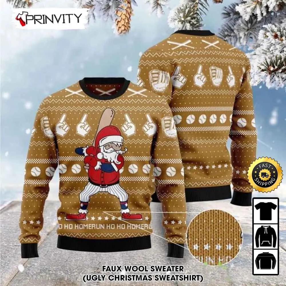 Baseball Ho Ho Homerun Ugly Christmas Sweater, Faux Wool Sweater, Major League Baseball, Gifts For Fans Baseball MLB, Baseball 3D Sweater - Prinvity