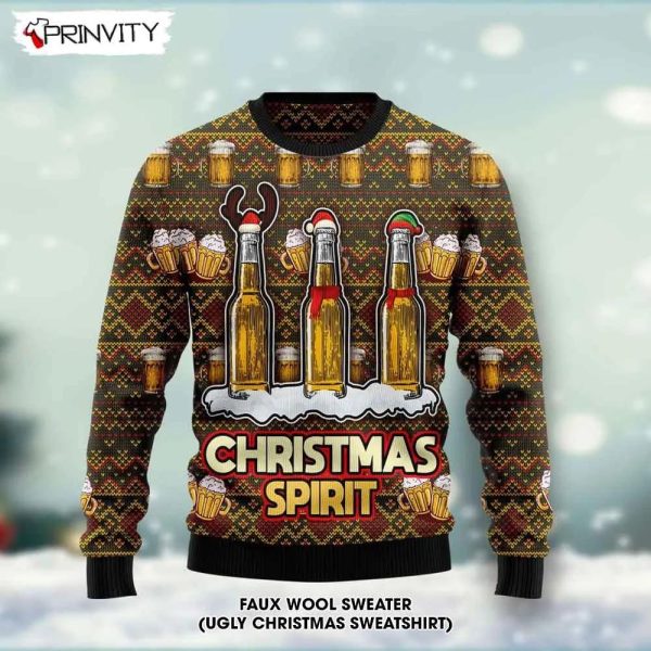 Beers Christmas Spirit Ugly Christmas Sweater, Faux Wool Sweater, International Beer Day, Gifts For Beer Lovers, Best Christmas Gifts For 2022 – Prinvity