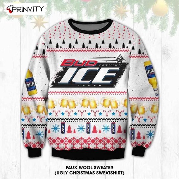 Bud Ice Lager Beer Ugly Christmas Sweater, Faux Wool Sweater, International Beer Day, Gifts For Beer Lovers, Best Christmas Gifts For 2022 – Prinvity