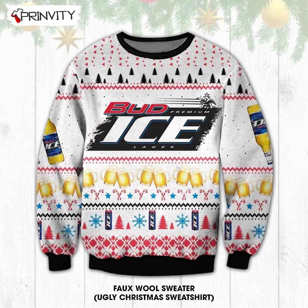 Bud Ice Lager Beer Ugly Christmas Sweater, Faux Wool Sweater, International Beer Day, Gifts For Beer Lovers, Best Christmas Gifts For 2022 - Prinvity