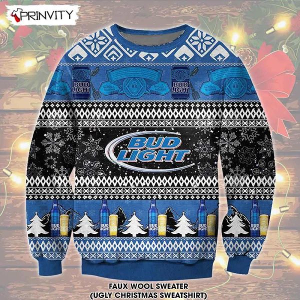Bud Light Beer Black Blue Color Ugly Christmas Sweater, Faux Wool Sweater, International Beer Day, Gifts For Beer Lovers, Best Christmas Gifts For 2022 – Prinvity