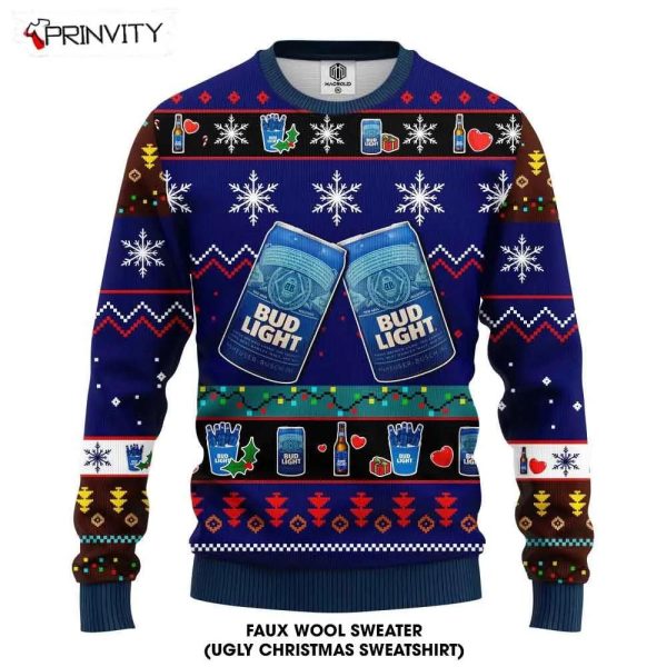 Bud Light Beer Ugly Christmas Sweater, Faux Wool Sweater, Gifts For Beer Lovers, International Beer Day, Best Christmas Gifts For 2022 – Prinvity
