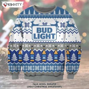 Bud Light Beer Ugly Christmas Sweater, Faux Wool Sweater, International Beer Day, Gifts For Beer Lovers, Best Christmas Gifts For 2022 - Prinvity