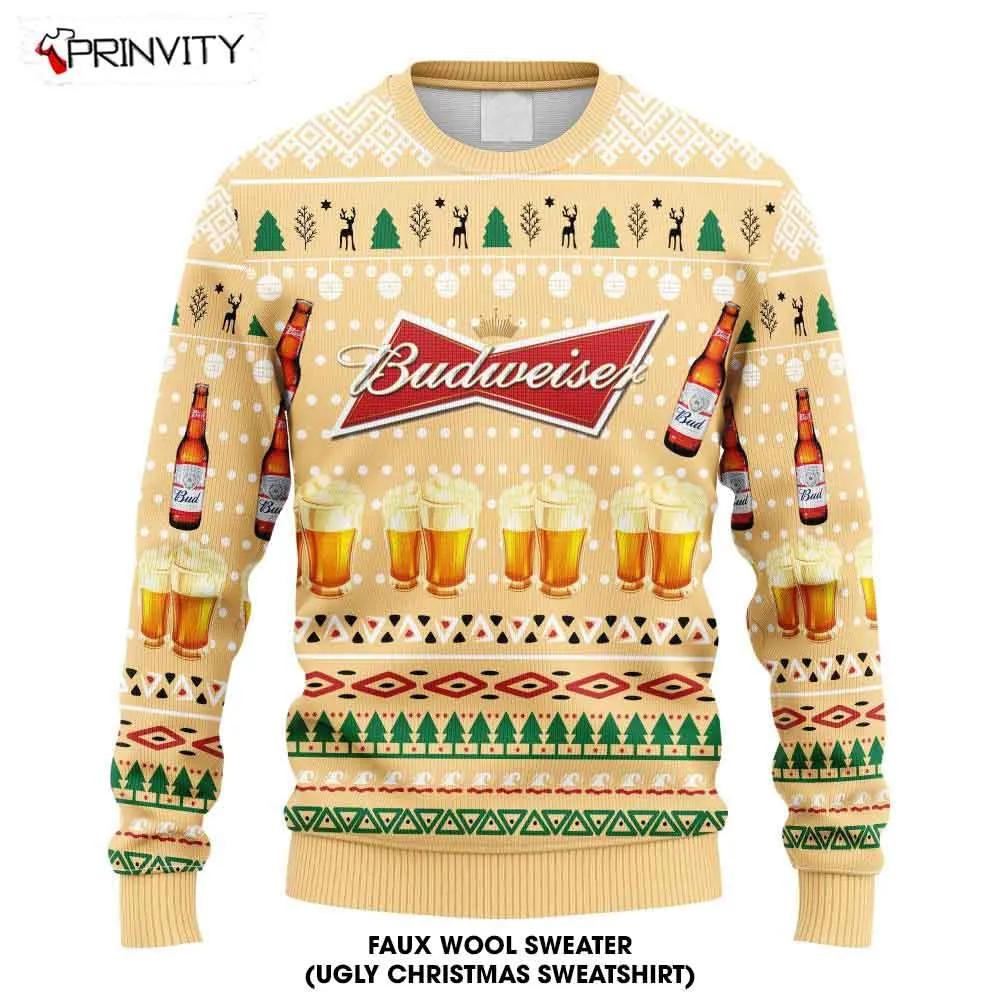 Budweiser Beer Ugly Christmas Sweater, Faux Wool Sweater, Gifts For Beer Lovers, International Beer Day, Best Christmas Gifts For 2022 - Prinvity