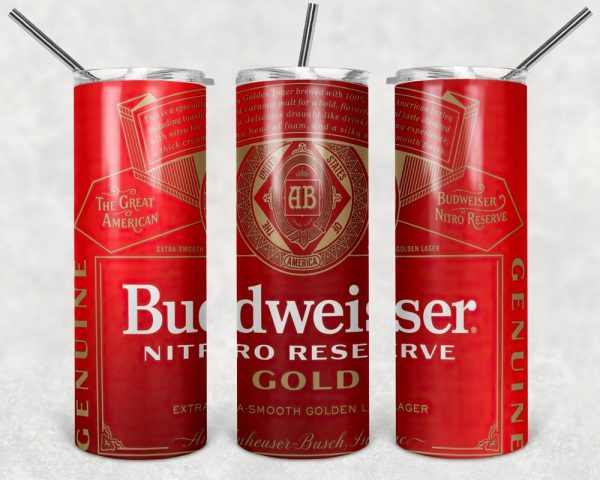 Budweiser Nitro Reserve Gold Beer 20oz Skinny Tumbler, Best Christmas Gifts For 2022- Prinvity