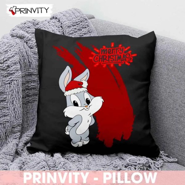 Bugs Bunny Merry Christmas Pillow, Best Christmas Gifts 2022, Happy Holidays, Size 14”x14”, 16”x16”, 18”x18”, 20”x20” – Prinvity