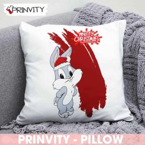Bugs Bunny Merry Christmas Pillow, Best Christmas Gifts 2022, Happy Holidays, Size 14”x14”, 16”x16”, 18”x18”, 20”x20” - Prinvity