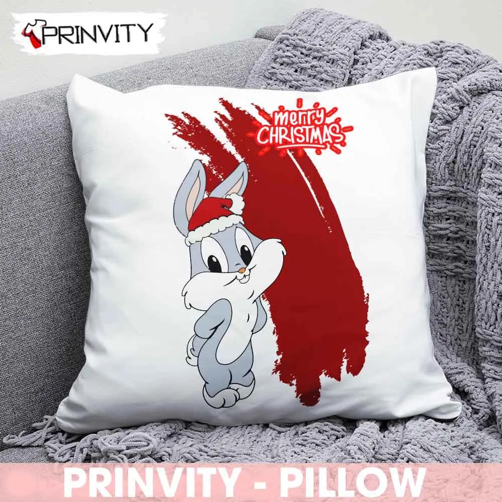 Bugs Bunny Merry Christmas Pillow, Best Christmas Gifts 2022, Happy Holidays, Size 14”x14”, 16”x16”, 18”x18”, 20”x20” - Prinvity