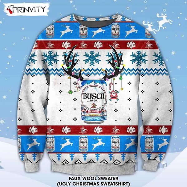 Busch Beer Deer Horn Ugly Christmas Sweater, Faux Wool Sweater, Gifts For Beer Lovers, International Beer Day, Best Christmas Gifts For 2022 – Prinvity
