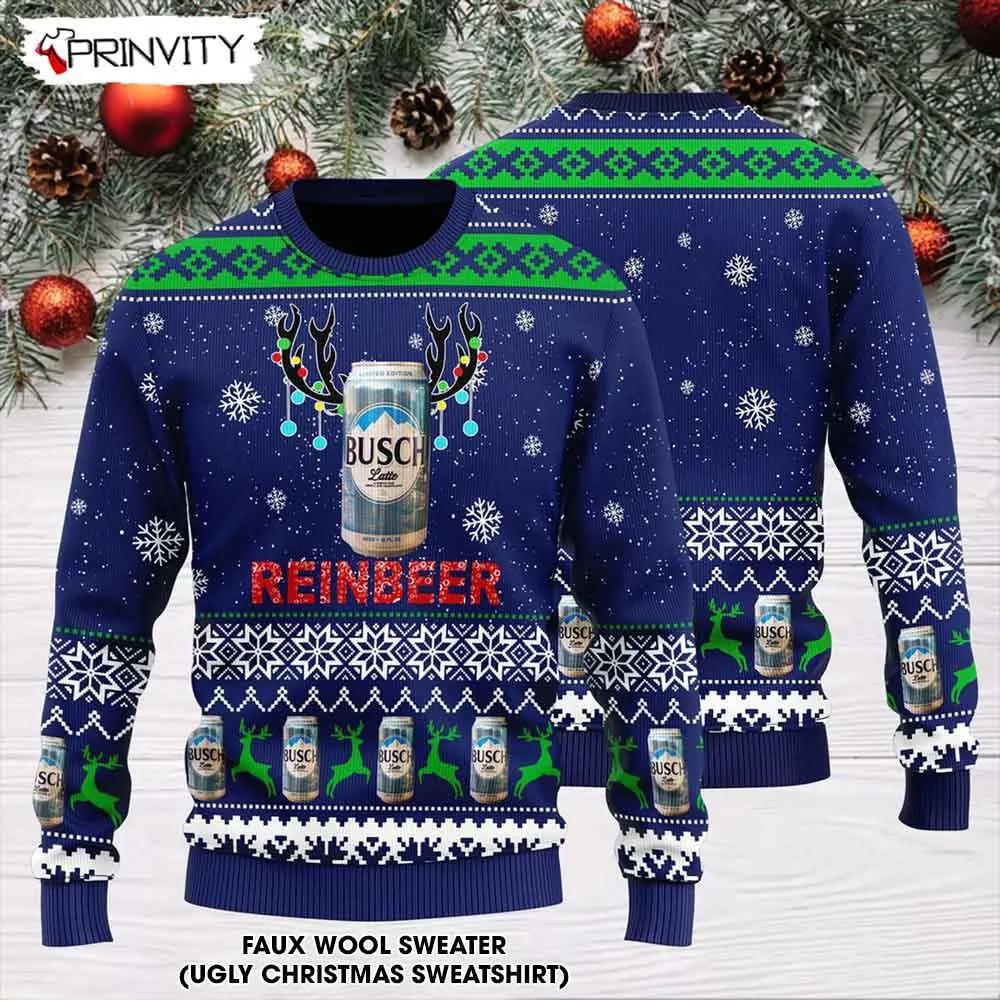 Busch Latte Reinbeer Ugly Christmas Sweater, Faux Wool Sweater, Gifts For Beer Lovers, International Beer Day, Best Christmas Gifts For 2022 - Prinvity