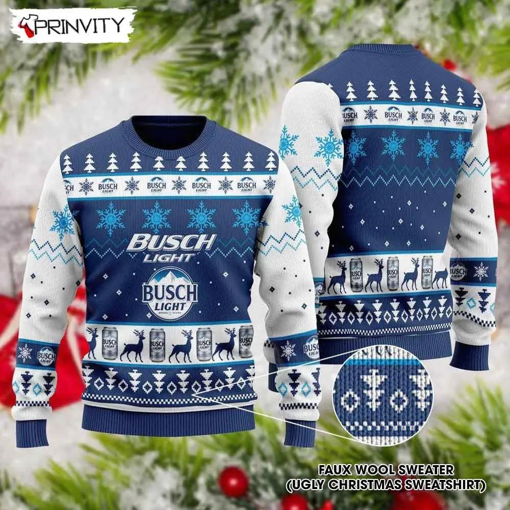 Busch Light Beer Ugly Christmas Sweater, Faux Wool Sweater, International Beer Day, Gifts For Beer Lovers, Best Christmas Gifts For 2022 - Prinvity