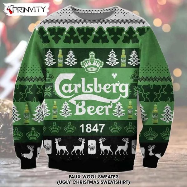 Carlsberg Beer 1847 Ugly Christmas Sweater, Faux Wool Sweater, International Beer Day, Gifts For Beer Lovers, Best Christmas Gifts For 2022 – Prinvity