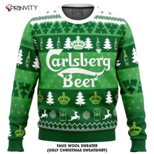Carlsberg Beer Ugly Christmas Sweater, Faux Wool Sweater, International Beer Day, Gifts For Beer Lovers, Best Christmas Gifts For 2022 - Prinvity