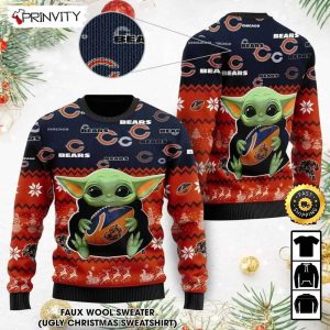 Chicago Bears Baby Yoda Ugly Christmas Sweater, Faux Wool Sweater, National Football League, Gifts For Fans Football NFL, Football 3D Ugly Sweater - Prinvity