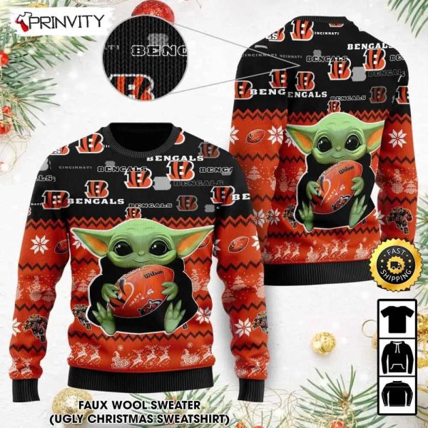 Cincinnati Bengals Baby Yoda Ugly Christmas Sweater, Faux Wool Sweater, National Football League, Gifts For Fans Football NFL, Football 3D Ugly Sweater – Prinvity