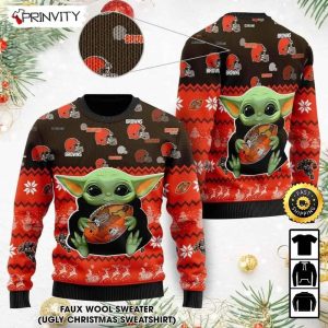 Cleveland Browns Baby Yoda Ugly Christmas Sweater, Faux Wool Sweater, National Football League, Gifts For Fans Football NFL, Football 3D Ugly Sweater – Prinvity