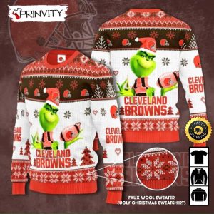 Cleveland Browns Grinch Knit Faux Wool Sweater (Ugly Christmas Sweater), NFL Football Lover Gifts For Fans, National Football League, Merry Christmas – Prinvity