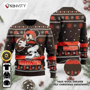 Cleveland Browns Mickey Mouse Disney Ugly Christmas Sweater, Faux Wool Sweater, National Football League, Gifts For Fans Football NFL, Football 3D Ugly Sweater - Prinvity