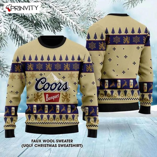 Coors Banquet Beer Logo Ugly Christmas Sweater, Faux Wool Sweater, International Beer Day, Gifts For Beer Lovers, Best Christmas Gifts For 2022 – Prinvity