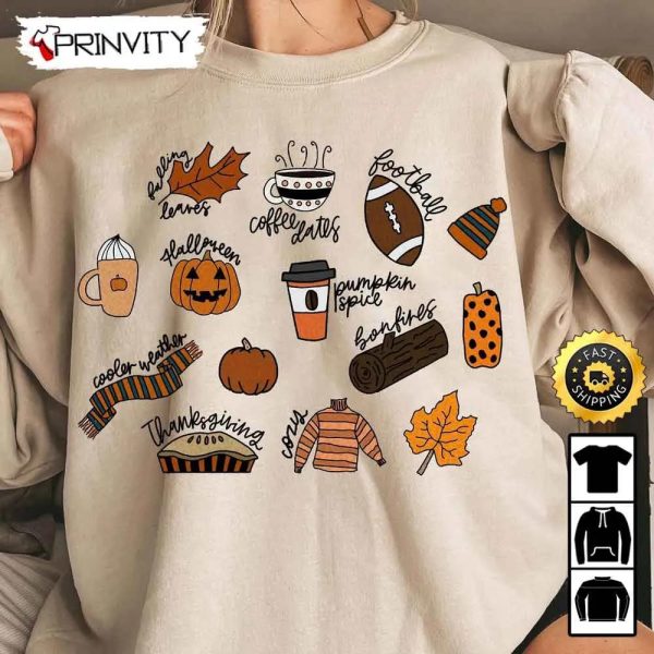 Cozy Autumn Football Warm Fall Halloween Sweatshirt Pumpkin Food Leaves Pie Coffee Rainbow Vintage Maple Leaves, Unisex Hoodie, T-Shirt, Long Sleeve – Prinvity