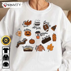Cozy Autumn Football Warm Fall Halloween Sweatshirt Pumpkin Food Leaves Pie Coffee Rainbow Vintage Maple Leaves Unisex Hoodie T Shirt Long Sleeve Prinvity 2