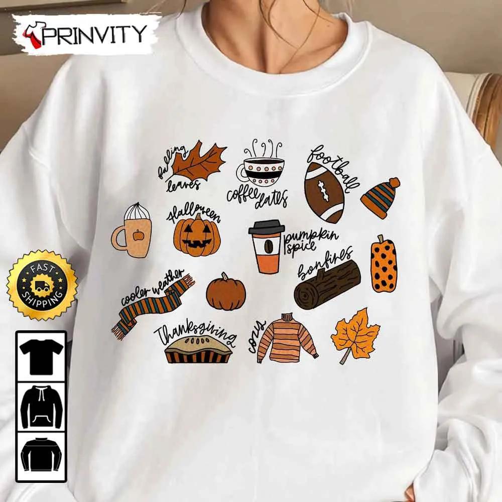 Cozy Autumn Football Warm Fall Halloween Sweatshirt Pumpkin Food Leaves Pie Coffee Rainbow Vintage Maple Leaves, Unisex Hoodie, T-Shirt, Long Sleeve - Prinvity