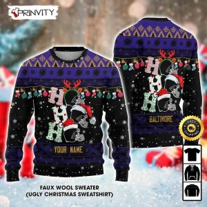 Customized Baltimore Ravens Ugly Christmas Sweater Faux Wool Sweater National Football League Gifts For Fans Football NFL Football 3D Ugly Sweater Merry XMas Prinvity 1
