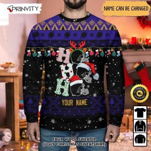 Customized Baltimore Ravens Ugly Christmas Sweater Faux Wool Sweater National Football League Gifts For Fans Football NFL Football 3D Ugly Sweater Merry XMas Prinvity 2