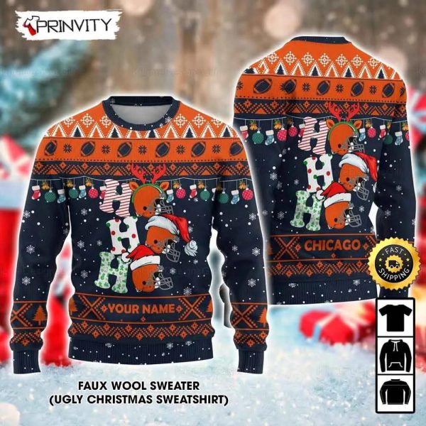Customized Chicago Bears Ugly Christmas Sweater, Faux Wool Sweater, National Football League, Gifts For Fans Football Nfl, Football 3D Ugly Sweater, Merry Xmas – Prinvity