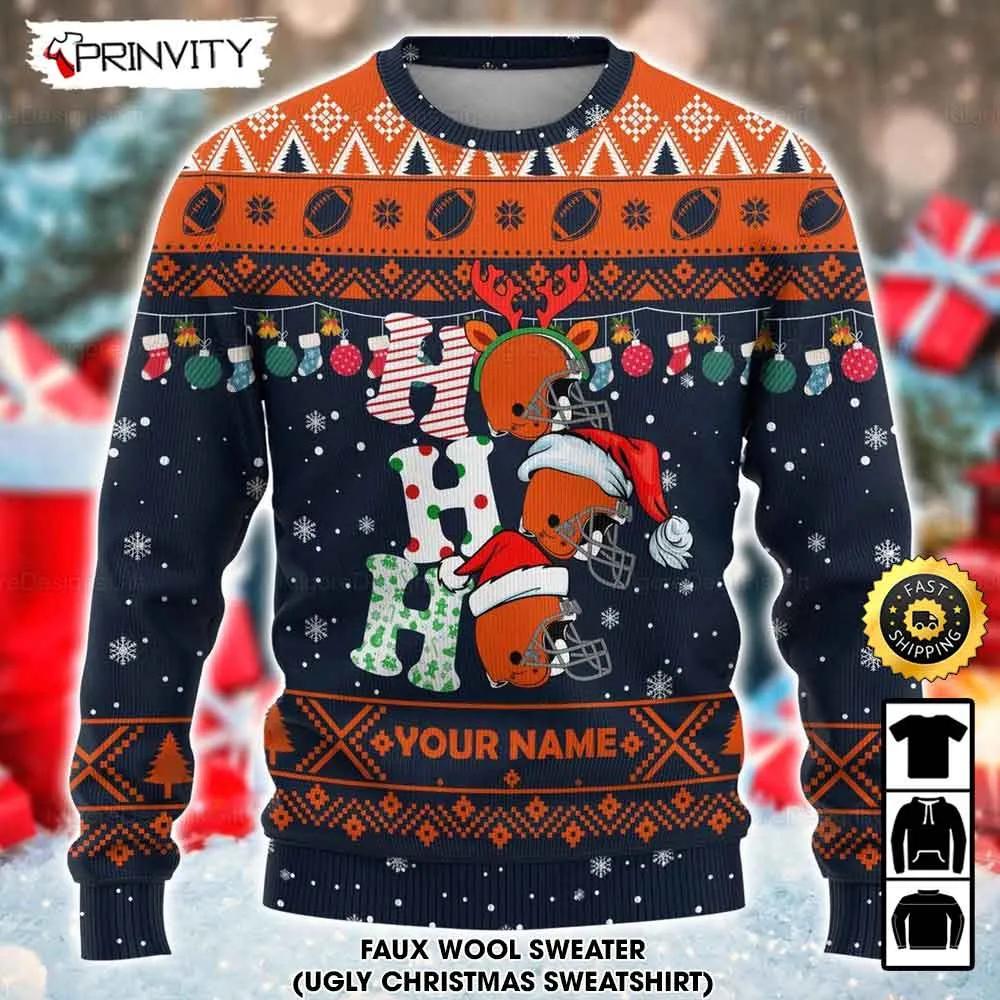 Customized Chicago Bears Ugly Christmas Sweater, Faux Wool Sweater, National Football League, Gifts For Fans Football Nfl, Football 3D Ugly Sweater, Merry Xmas - Prinvity