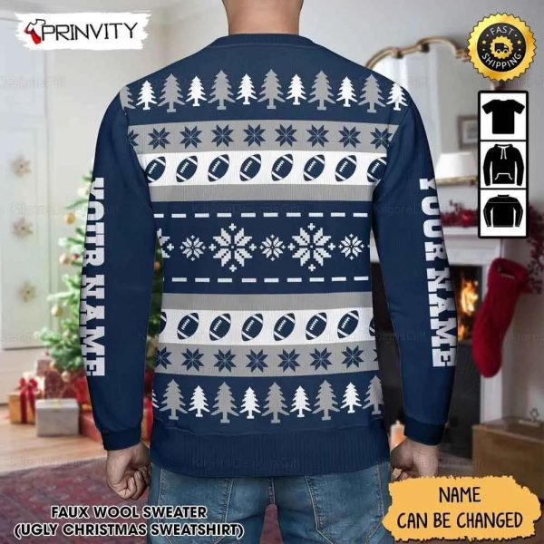 Customized Dallas Cowboys Ugly Christmas Sweater, Faux Wool Sweater, National Football League, Gifts For Fans Football Nfl, Football 3D Ugly Sweater, Merry Xmas – Prinvity