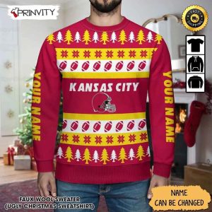 Customized Kansas City Chiefs Ugly Christmas Sweater Faux Wool Sweater National Football League Gifts For Fans Football NFL Football 3D Ugly Sweater Prinvity 1