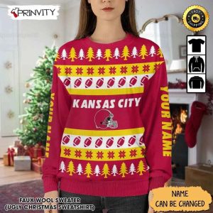 Customized Kansas City Chiefs Ugly Christmas Sweater Faux Wool Sweater National Football League Gifts For Fans Football NFL Football 3D Ugly Sweater Prinvity 3