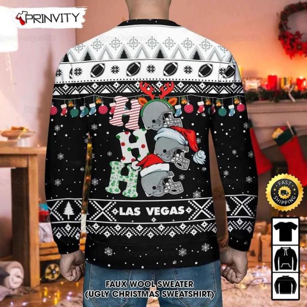 Customized Las Vegas Raiders Ugly Christmas Sweater, Faux Wool Sweater, National Football League, Gifts For Fans Football Nfl, Football 3D Ugly Sweater, Merry Xmas – Prinvity