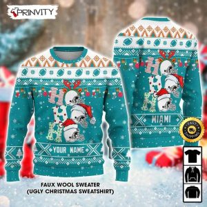 Customized Miami Dolphins Ugly Christmas Sweater, Faux Wool Sweater, National Football League, Gifts For Fans Football Nfl, Football 3D Ugly Sweater, Merry Xmas - Prinvity