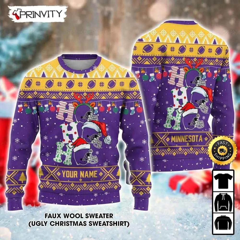 Customized Minnesota Vikings Ugly Christmas Sweater, Faux Wool Sweater, National Football League, Gifts For Fans Football Nfl, Football 3D Ugly Sweater, Merry Xmas - Prinvity