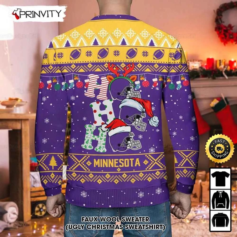 Customized Minnesota Vikings Ugly Christmas Sweater, Faux Wool Sweater, National Football League, Gifts For Fans Football Nfl, Football 3D Ugly Sweater, Merry Xmas - Prinvity