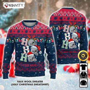 Customized New England Ugly Christmas Sweater Faux Wool Sweater National Football League Gifts For Fans Football NFL Football 3D Ugly Sweater Merry XMas Prinvity 1