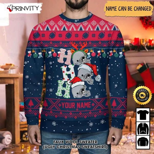 Customized New England Ugly Christmas Sweater, Faux Wool Sweater, National Football League, Gifts For Fans Football Nfl, Football 3D Ugly Sweater, Merry Xmas – Prinvity