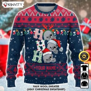 Customized New England Ugly Christmas Sweater Faux Wool Sweater National Football League Gifts For Fans Football NFL Football 3D Ugly Sweater Merry XMas Prinvity 3