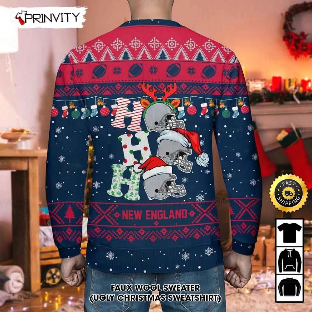 Customized New England Ugly Christmas Sweater, Faux Wool Sweater, National Football League, Gifts For Fans Football Nfl, Football 3D Ugly Sweater, Merry Xmas - Prinvity