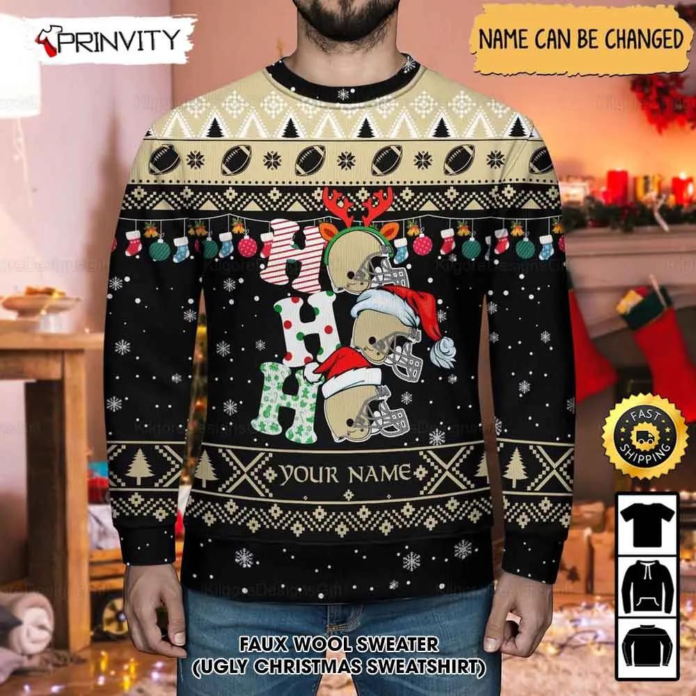 Customized New Orleans Saints Ugly Christmas Sweater, Faux Wool Sweater, National Football League, Gifts For Fans Football Nfl, Football 3D Ugly Sweater - Prinvity