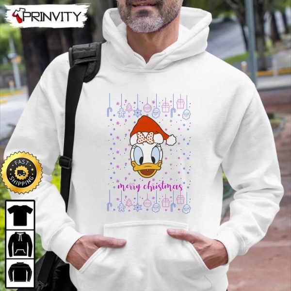 Daisy Duck Disney Christmas Design Pink And White Sweatshirt, Best Christmas Gift For 2022, Merry Christmas, Happy Holidays, Unisex Hoodie, T-Shirt, Long Sleeve – Prinvity