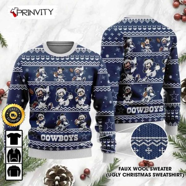 Dallas Cowboys Mickey Mouse Disney Ugly Christmas Sweater, Faux Wool Sweater, National Football League, Gifts For Fans Football NFL, Football 3D Ugly Sweater – Prinvity