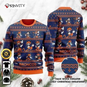 Denver Broncos Mickey Mouse Disney Knit Ugly Christmas Sweater, Faux Wool Sweater, National Football League, Gifts For Fans Football NFL, Football 3D Ugly Sweater - Prinvity