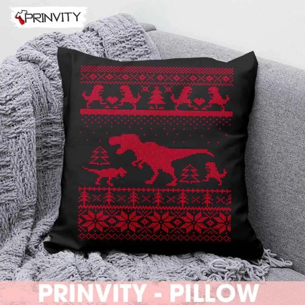 Dinosaur Christmas Pillow, Best Christmas Gifts For 2022, Merry Christmas, Happy Holidays, Size 14”x14”, 16”x16”, 18”x18”, 20”x20′ – Prinvity
