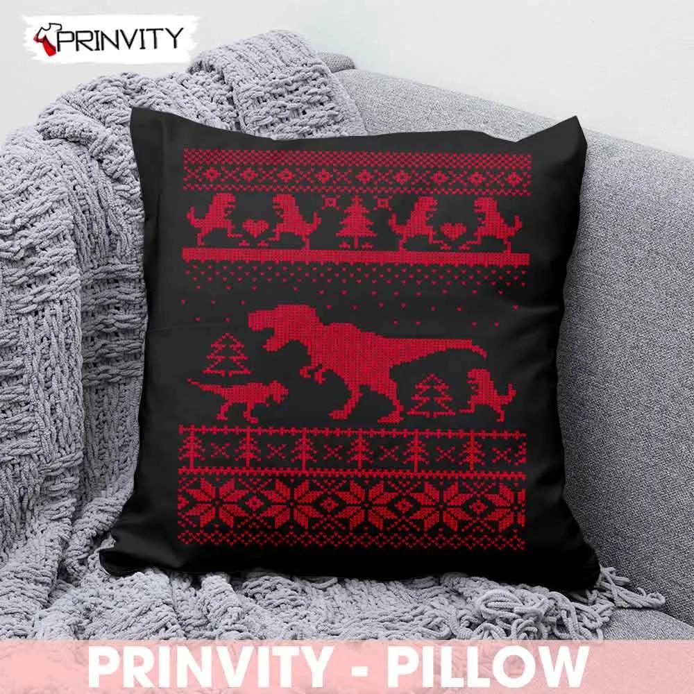 Dinosaur Christmas Pillow, Best Christmas Gifts For 2022, Merry Christmas, Happy Holidays, Size 14''x14'', 16''x16'', 18''x18'', 20''x20' - Prinvity