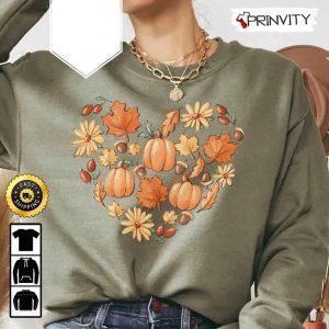 Fall Autumn In Love Thanksgiving Pumpkin Sweatshirt, Heartthanksgiving, Best Thanksgiving Gifts 2022, Autumn Happy Thankful, Unisex Hoodie, T-Shirt, Long Sleeve - Prinvity