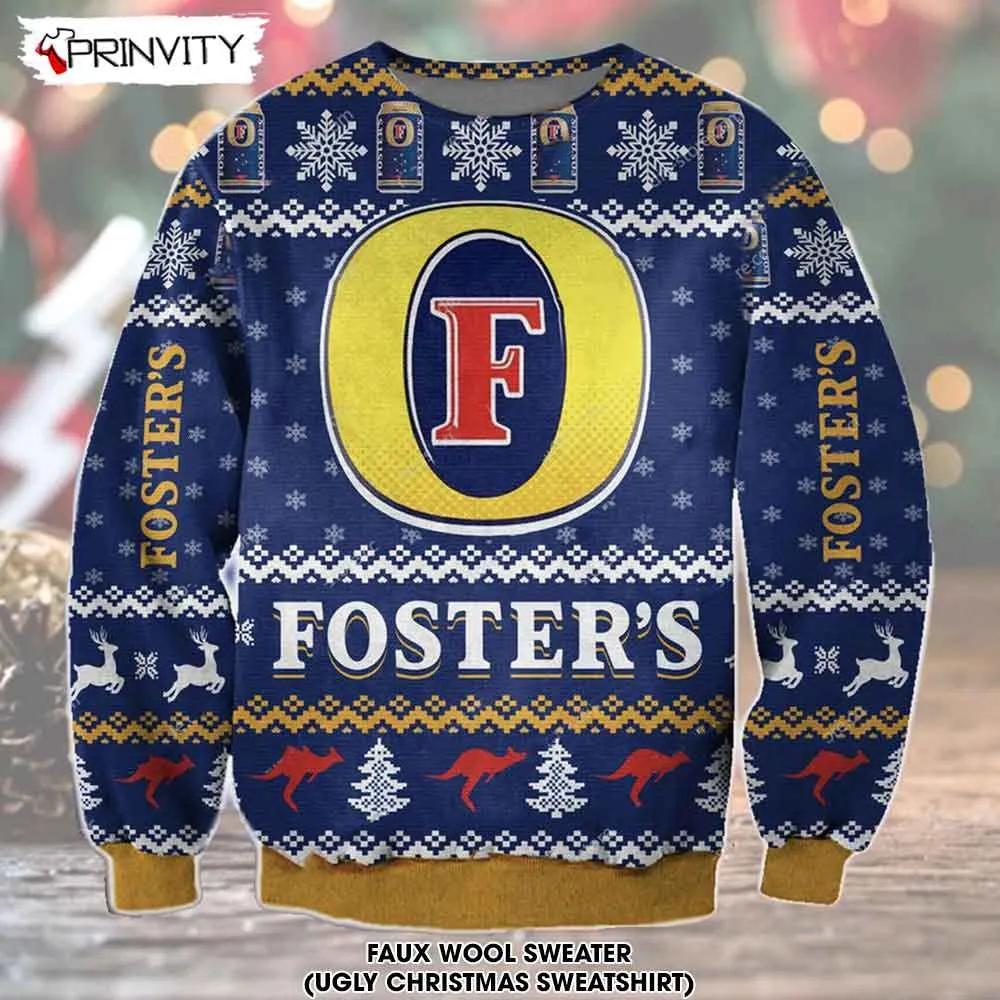Fosters Beer Ugly Christmas Sweater, Faux Wool Sweater, Gifts For Beer Lovers, International Beer Day, Best Christmas Gifts For 2022 - Prinvity