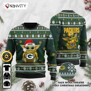 Green Bay Packers Baby Yoda Ugly Christmas Sweater, Faux Wool Sweater, National Football League, Gifts For Fans Football NFL, Football 3D Ugly Sweater - Prinvity